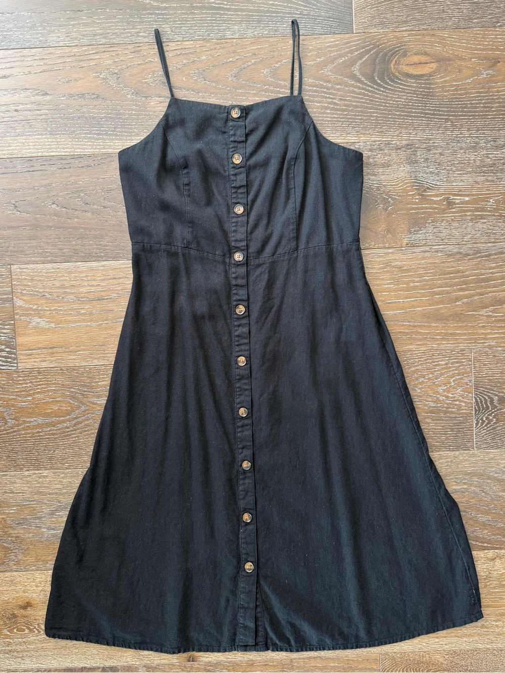 Old Navy - Black Button-Front Spaghetti Strap Linen Blend Dress